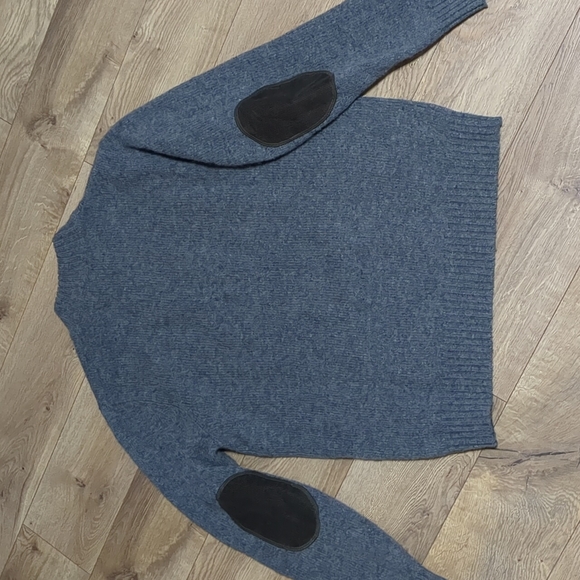 LL Bean Quarter Zip Grey Sweater with Elbow Pads mens size Medium - Picture 2 of 8